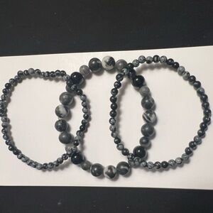 Chic Black and Gray Beaded Bracelet Trio